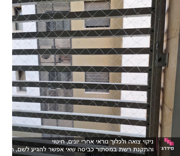 רשת למניעת כניסת יונים על חלון בניין